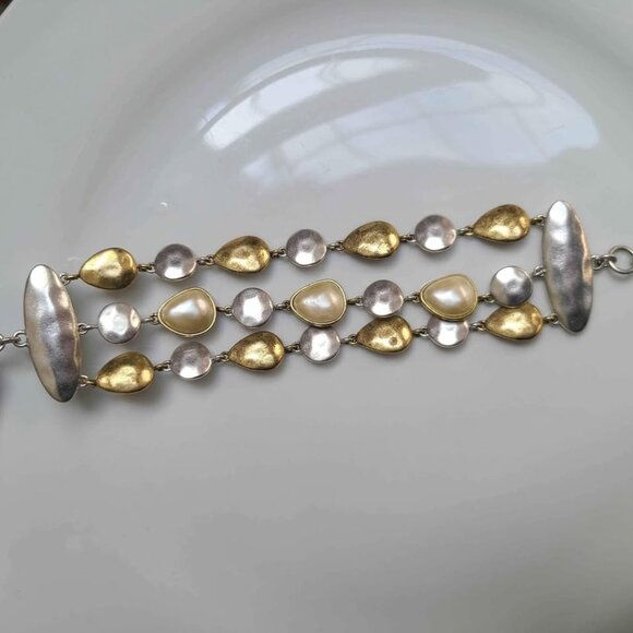 VTG Lucky BRAND Two-tone Imitation Pearl Statement Bracelets - Picture 8 of 8